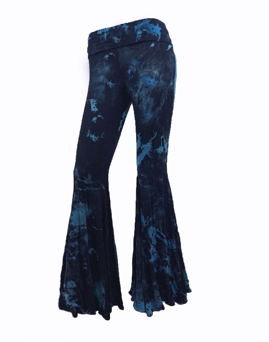 Sugar Rock Women Tie Dye Yoga Hippie Palazzo Pants Fold-Over Waist Bell  Bottom