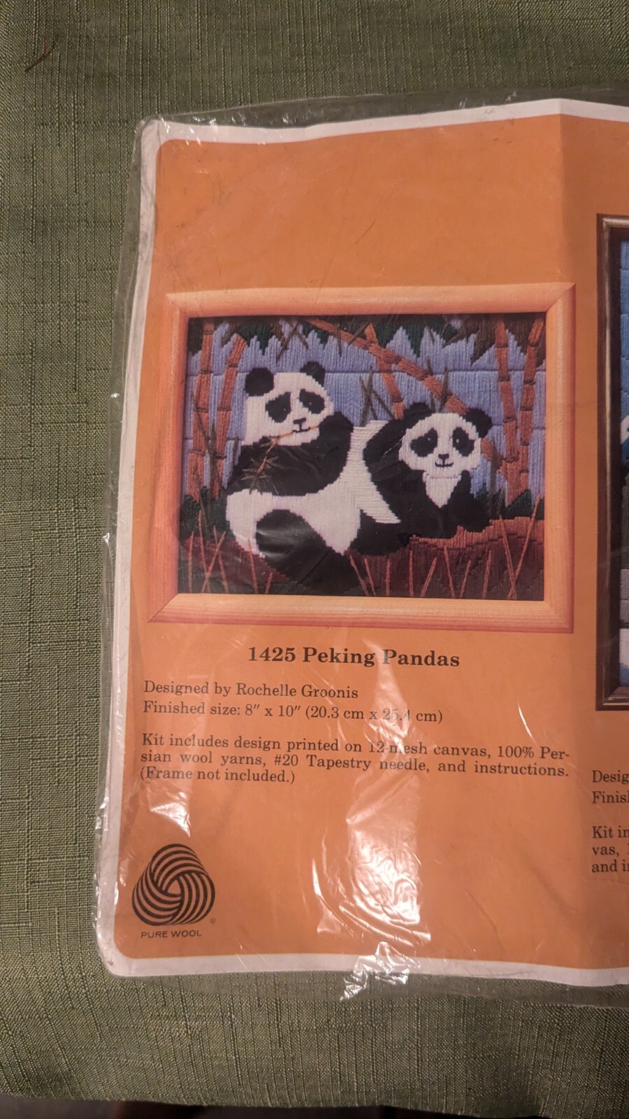 PEKING PANDA Bears complete Crewel Kit w/ Instructions, Persian Wool and canvas