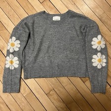 Grey Sweater With Cute Flower Design