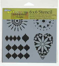 STENCIL - 4 motif Moroccan Sun 6x6in Mixed Media Fiber Arts Sun Heart Ornamental