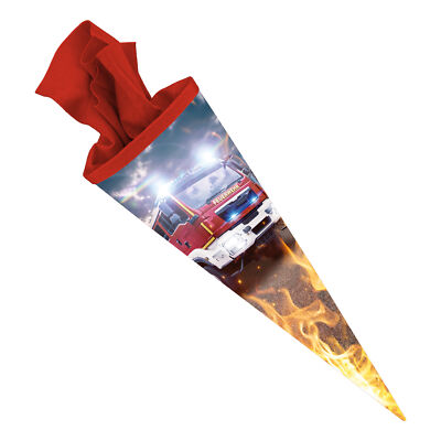 itenga Schultüte Zuckertüte 70cm rund Feuerwehr Filzverschluss rot Feuerwehrauto