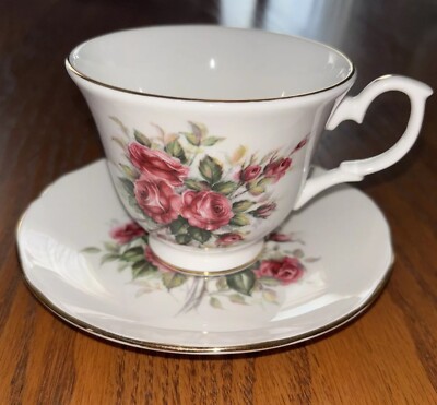 Duchess Fine Bone China Tea Cup Saucer Set Deep Pink Roses England Gold Trim