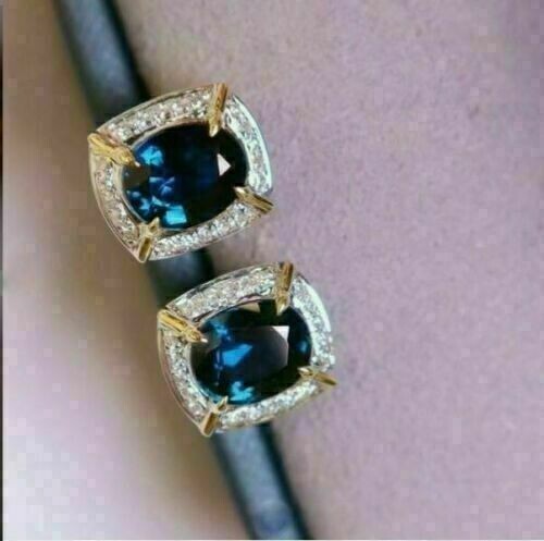 Hübsche Ohrstecker 3,00 ct Ovalschliff simulierter Blautopas 14 Karat Weißgold vergoldet - Bild 2 von 6