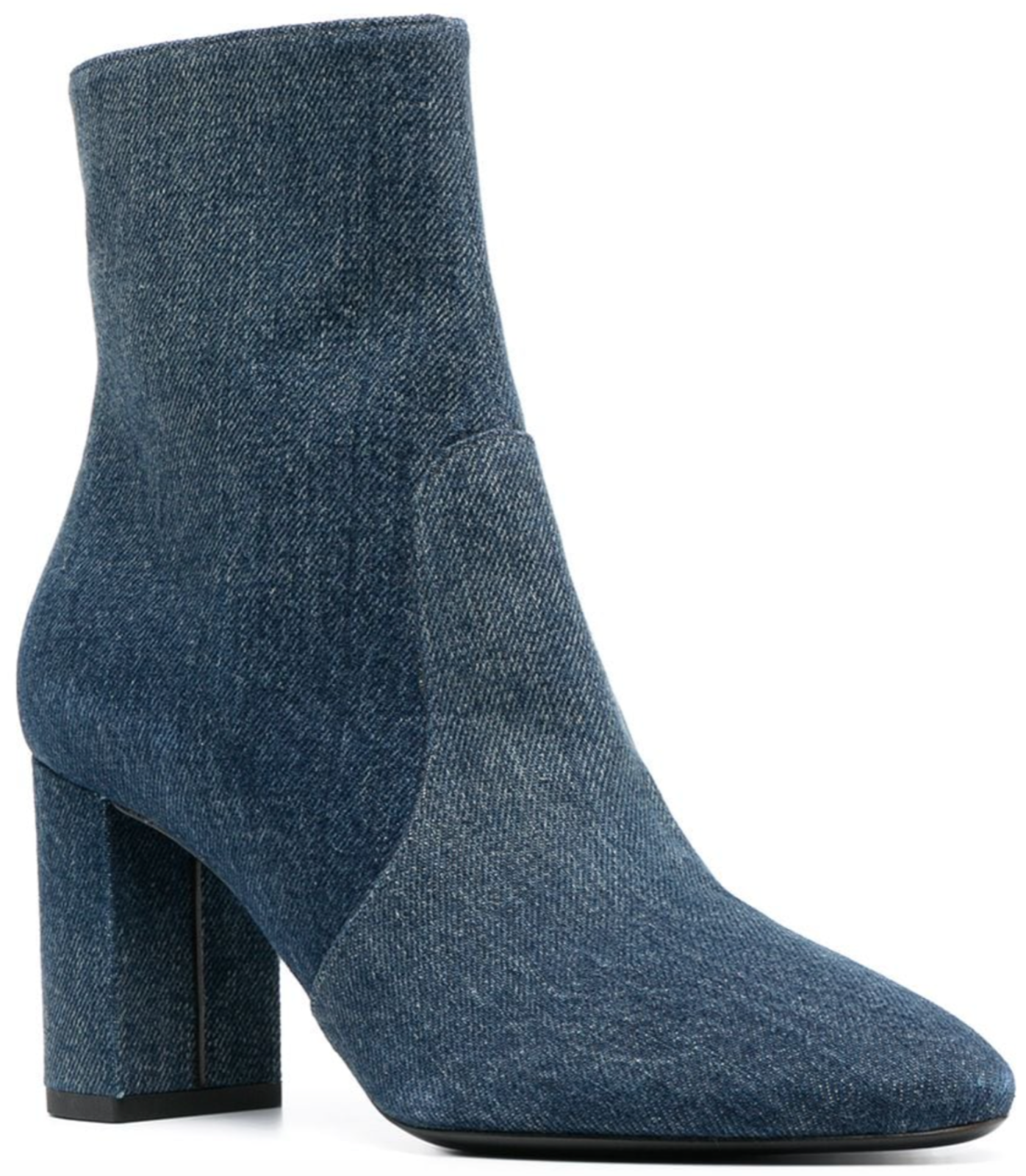 Stivaletti nuovi con scatola Saint Laurent YSL Lou blu jeans denim cerniera tacco a blocco 37 7 $1195