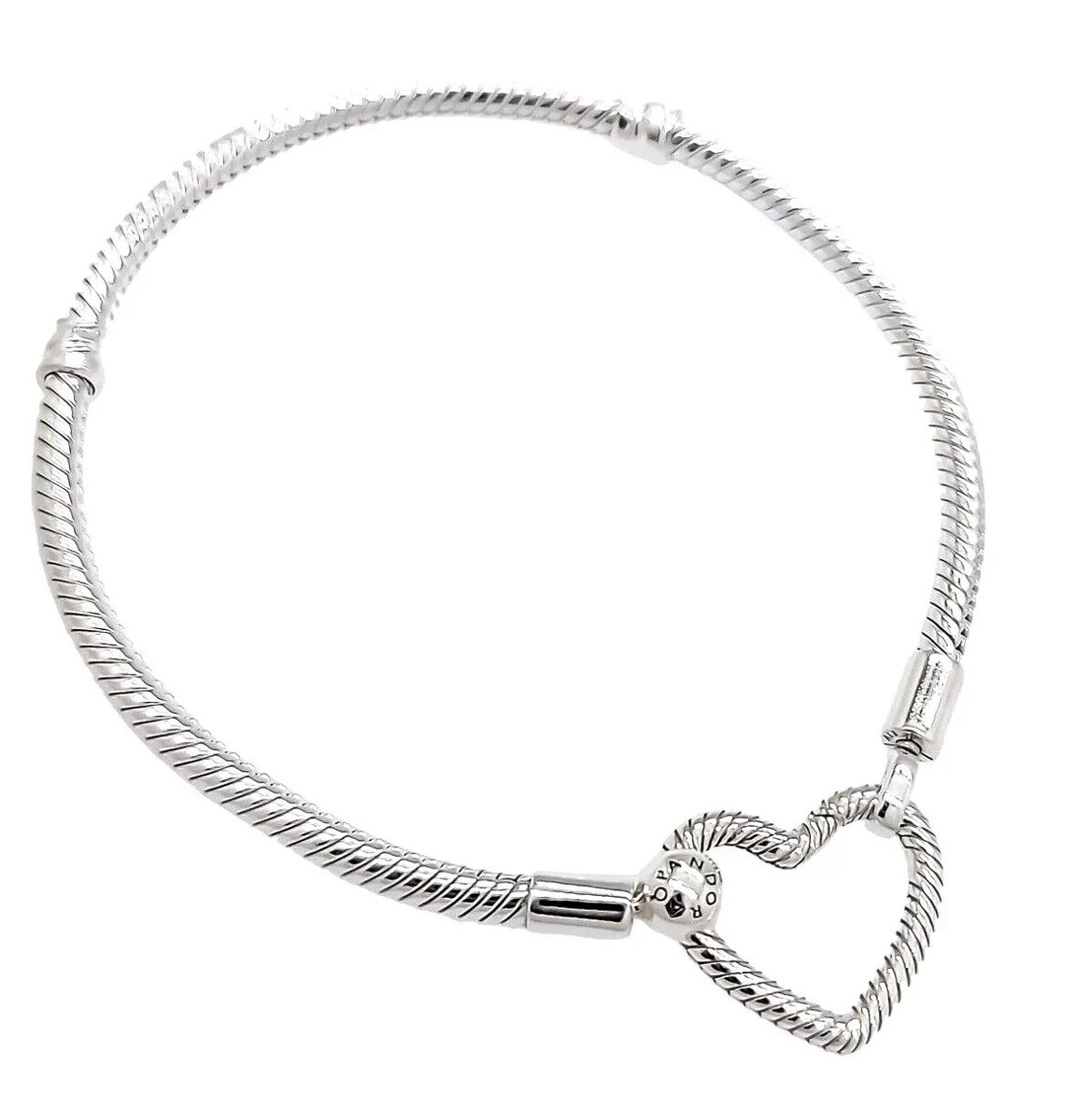 Pandora S925 Moments Heart Closure Snake Chain Bracelet 599539C00