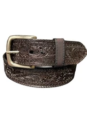Black Embossed Vine Leather Strap For Cowboy Belt Buckle Mens Western Belts