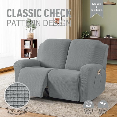 Luxurious 6-Piece Recliner Loveseat Slipcover in Dusty Grey - Soft & Stretchy - Picture 4 of 8