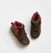 NWT Boys Baby Gap Brown Red Plaid High Top Sneaker Boots - Size 6