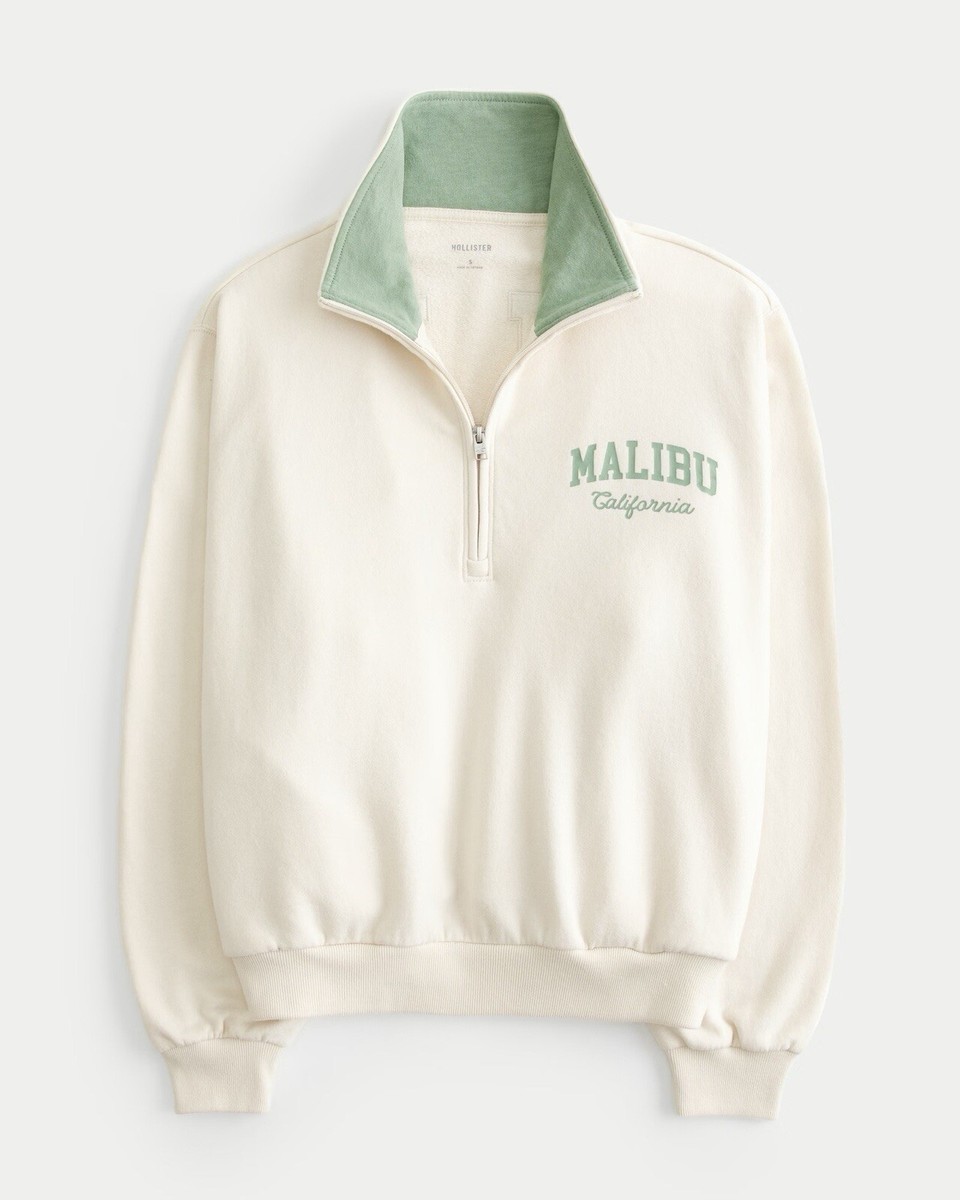 NWT HOLLISTER EASY MALIBU CALIFORNIA GRAPHIC HALF-ZIP SWEATSHIRT