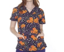 NWT Women's Medium Halloween Pumpkin I Love Scrubs Scrub Top