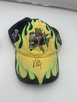 NHRA Nitro Fish Full Throttle Drag Racing Hat Cap Yellow Adjustable Light Stains