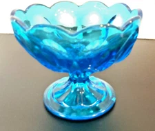 Vintage Turquoise Aqua Blue Glass Anchor Hocking Fairfield Dessert Compote Dish