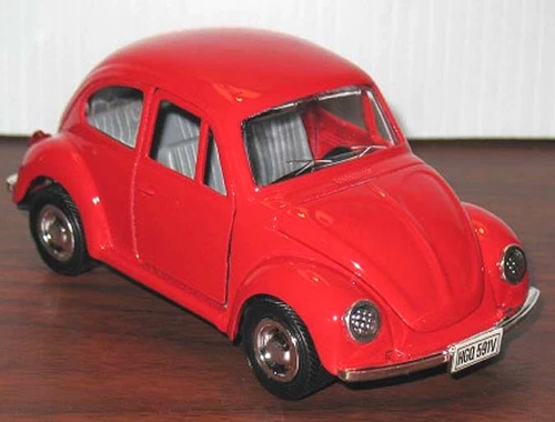 Vintage VW BEETLE Big Red Diecast Metal Car FRICTION TOY Rare! MINT Shackman
