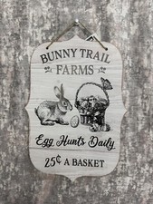 Rustic Farmhouse Easter BUNNY TRAIL FARMS Plaque Sign Wall Hanging Decor -
