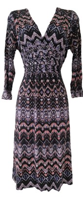 Womens Monsoon Multicolour Aztec Crossover Jersey Boho Belted Dress 10 New.