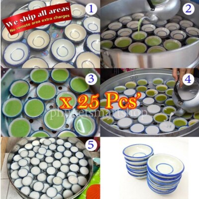 Shallow Ceramic Porcelain Cup Khanom Tuay Thai Coconut Milk Custard Pudding x 25