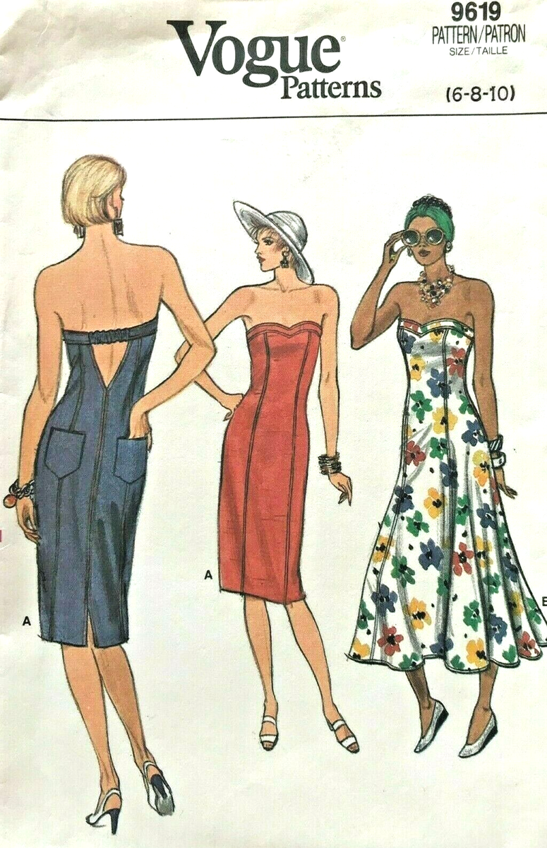 1980's VOGUE Misses' Dress Pattern 9619 Size 6-10 UNCUT | eBay