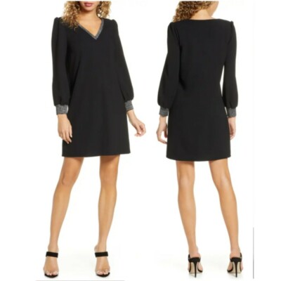 sam edelman metallic dress Sam Edelman Dress Sz 10 Black Silver Metallic V-Neck Midi Length Pull On Party