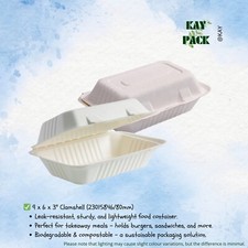 500 x Bagasse 9’6 Takeaway Boxes Clamshell Biodegradable Eco friendly Packaging