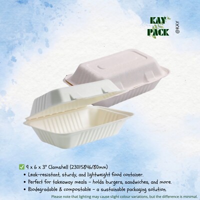 500 x Bagasse 9 6 Takeaway Boxen Clamshell biologisch abbaubar umweltfreundlich Verpackung