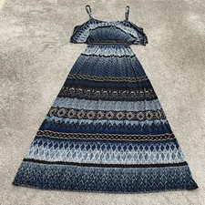 West Loop Cold Shoulder Maxi Long Dress Women Medium Blue Geometric Aztec Casual