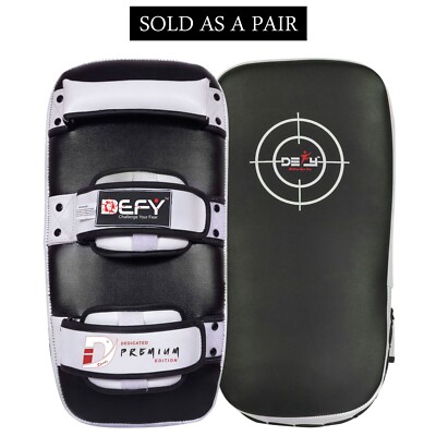 DEFY New Kick Boxing Strike Curved Thai Pad MMA Training Focus Mitt 1 Pair White