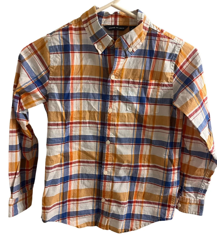 Janie & Jack мальчиков клетку длинным рукавом платье рубашка на пуговицах размер 8 оранжевый синий - Изображение 2 из 4