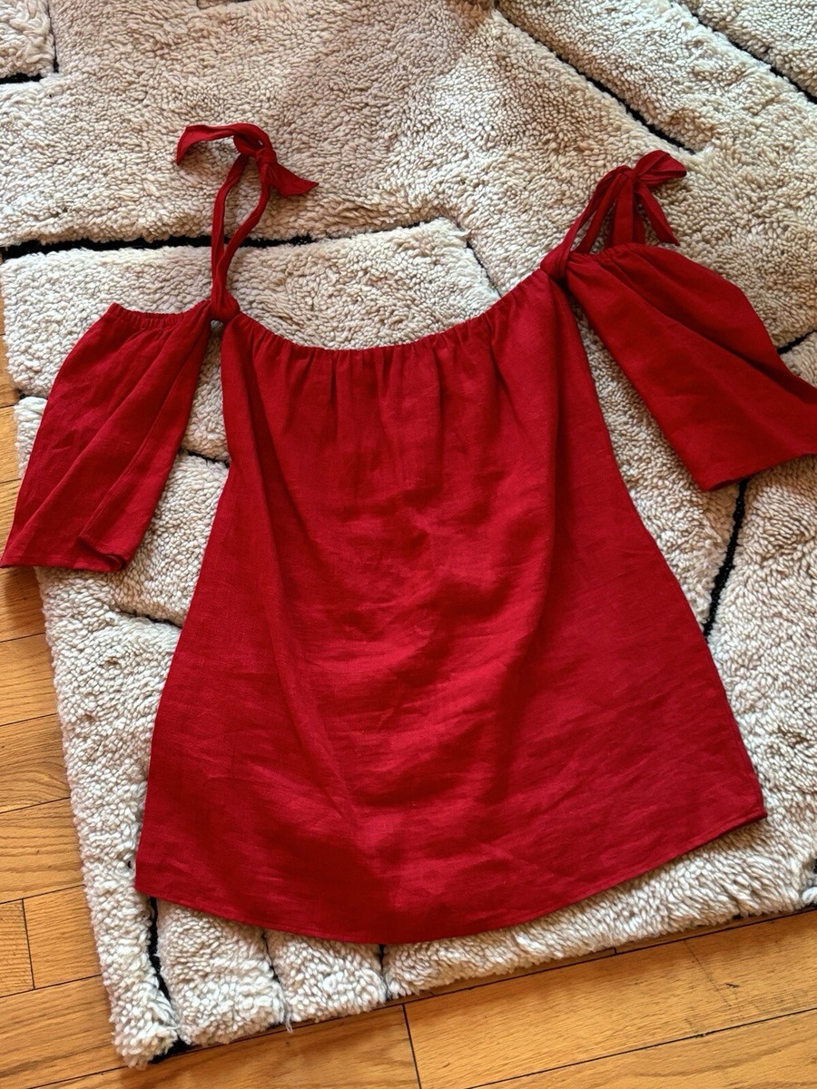 Reformation Linen red off the shoulder tie Mini Dress sz