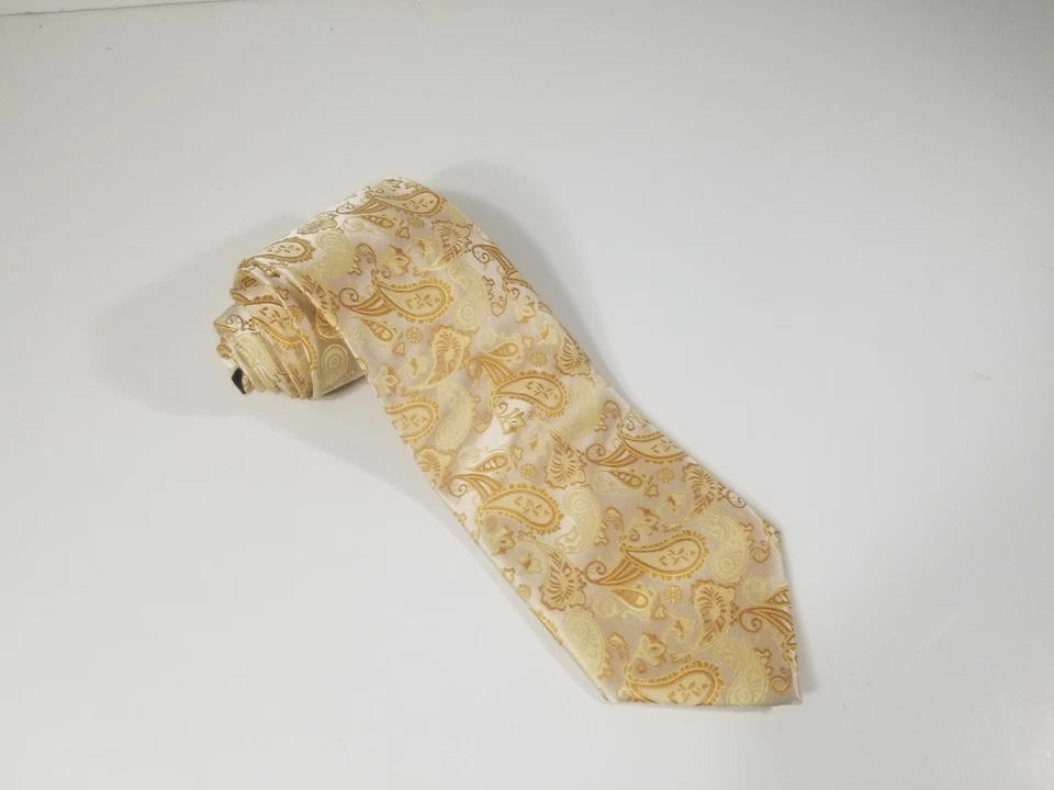 Corbata ancha clásica de cachemira dorada Paul Malone plateada para hombre  Foto 2 de 4