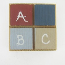 ABC Alphabet Wood Block Baby Nursery Shelf Decor Red Blue White Handmade Vintage