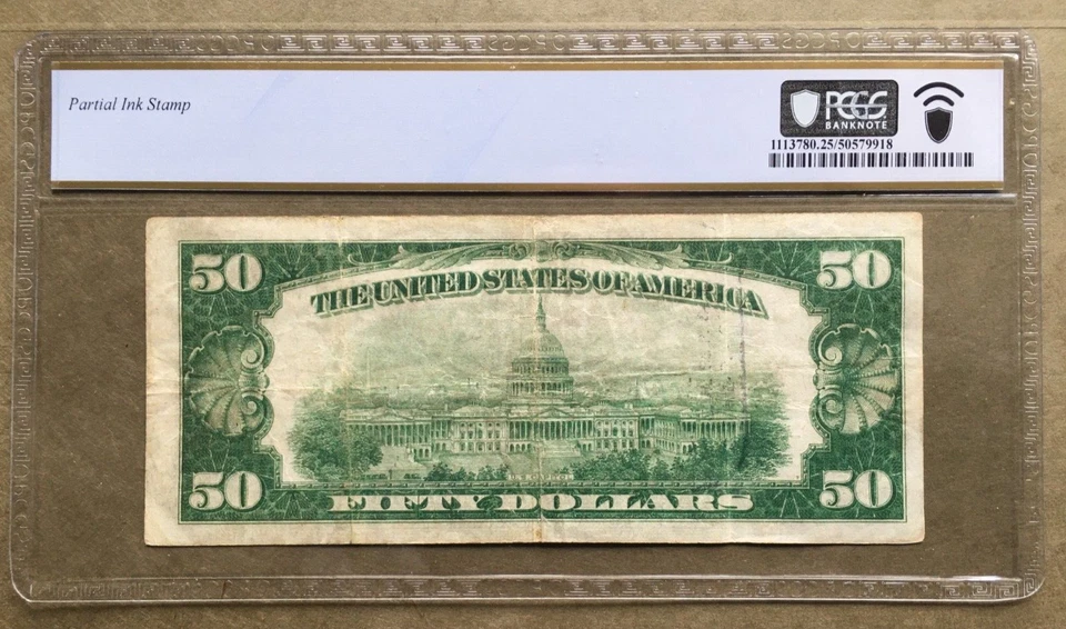 1928 $50 FRN 🏆 MINNEAPOLIS 🏆 KEY NUMERIC 9 DISTRICT  [] Ser# I 00028259 A - Image 2 of 3