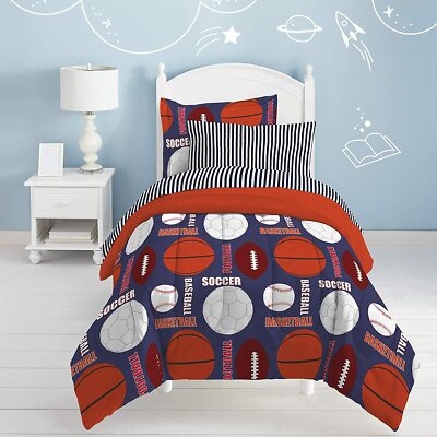 Twin Full Bed Bag Navy Sports Baseball Soccer Football pc Comforter Sheet  Set