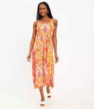 Loft Paisley Tie Waist Sleeveless Calypso Orange Midi Dress Size Small