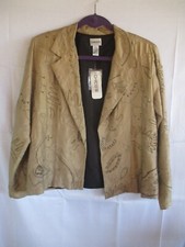 NWT Chico's 1 / Small Taupe / Gold Open Front Embroidered 100 Silk Jacket