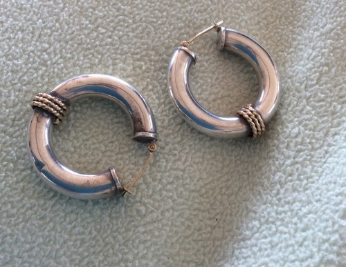 PBD (Peter Bramms Designs) Sterling &14k Gold Hoop Earrings - Picture 4 of 4
