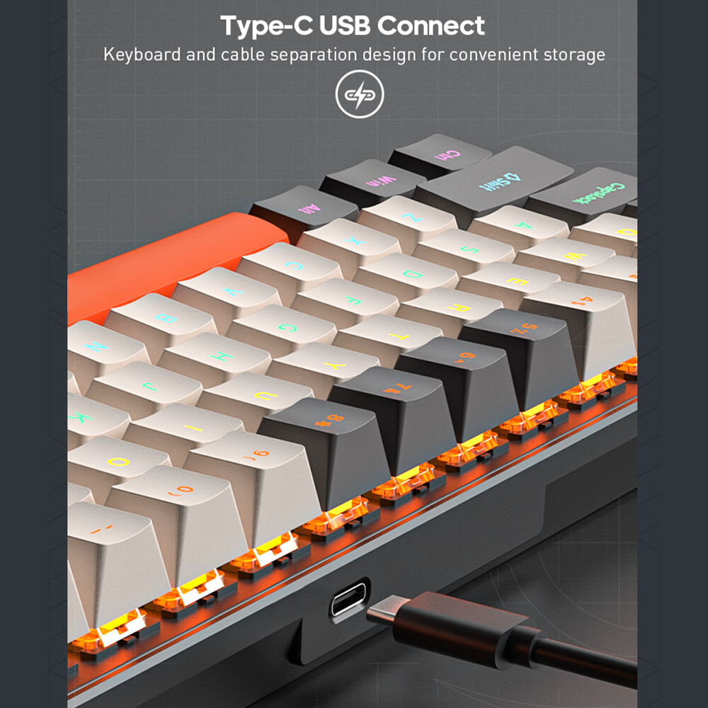 Compact 68-Key Mechanical Keyboard with FN Shortcuts and Anti-Ghosting P8T1 Layout