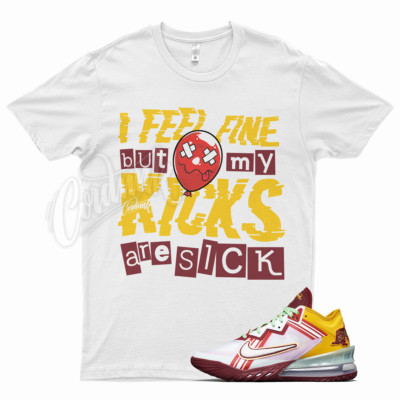 White SICK V2 T Shirt for Lebron 18 Mimi Higher Learning Varsity Mustard Crimson