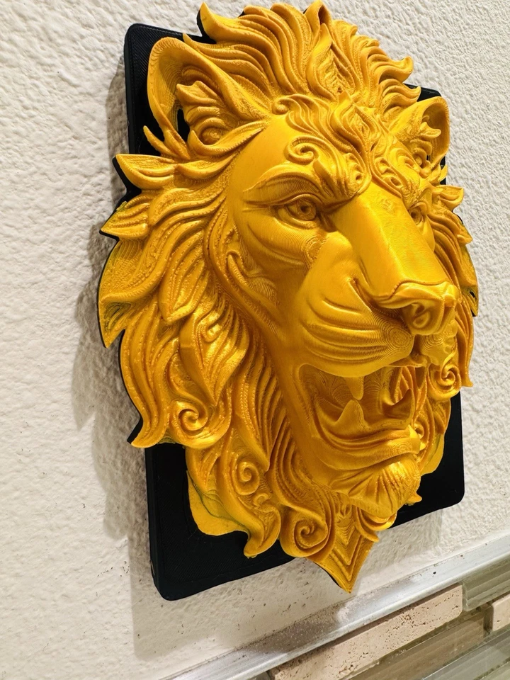"Majestuosa escultura de pared con cabeza de león dorado de 9"" | Audaz pieza de arte de decoración del hogar real" Foto 4 de 4