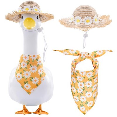Daisy Flower Outfit for Porch Goose  2Pc Summer Clothes with Floral Hat & Bib