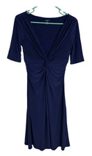 Chaps Navy Blue Short Sleeve Midi Dress with Twist Front Detail