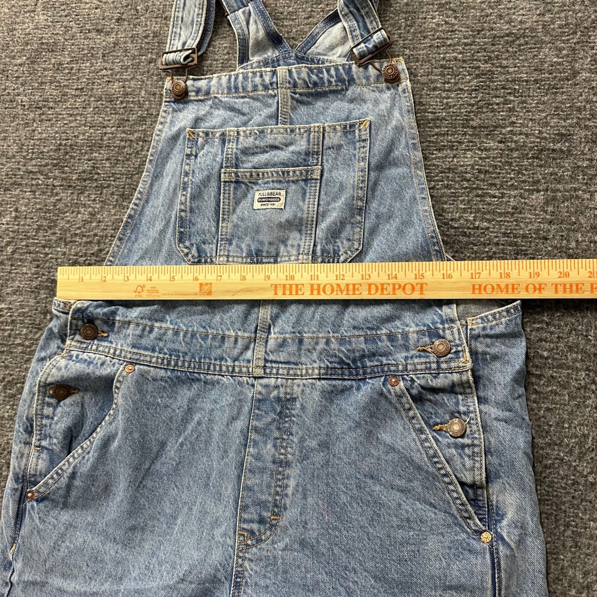 Pull&Bear Overalls Mens Size L Blue Denim Relaxed Fit Straight Leg Cotton Casual View 5