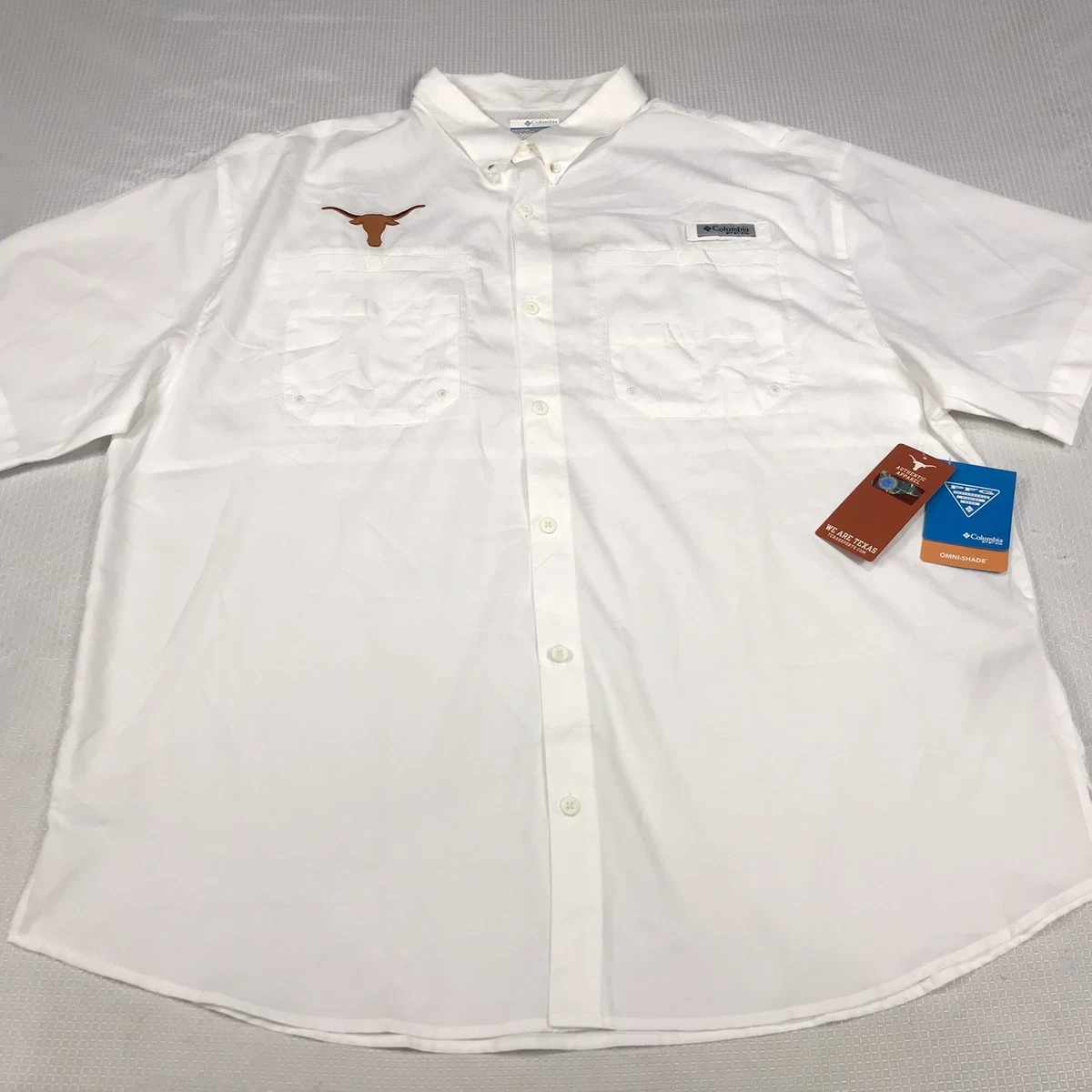 Columbia PFG Texas Longhorns Para Hombres XXL Tamiami Corto S/S Blanco Nuevo con Etiquetas Omni - Tono