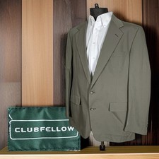 Vintage Clubfellow Sport Coat Mens 46L USA Made Olive Green Nylon Two Buttons