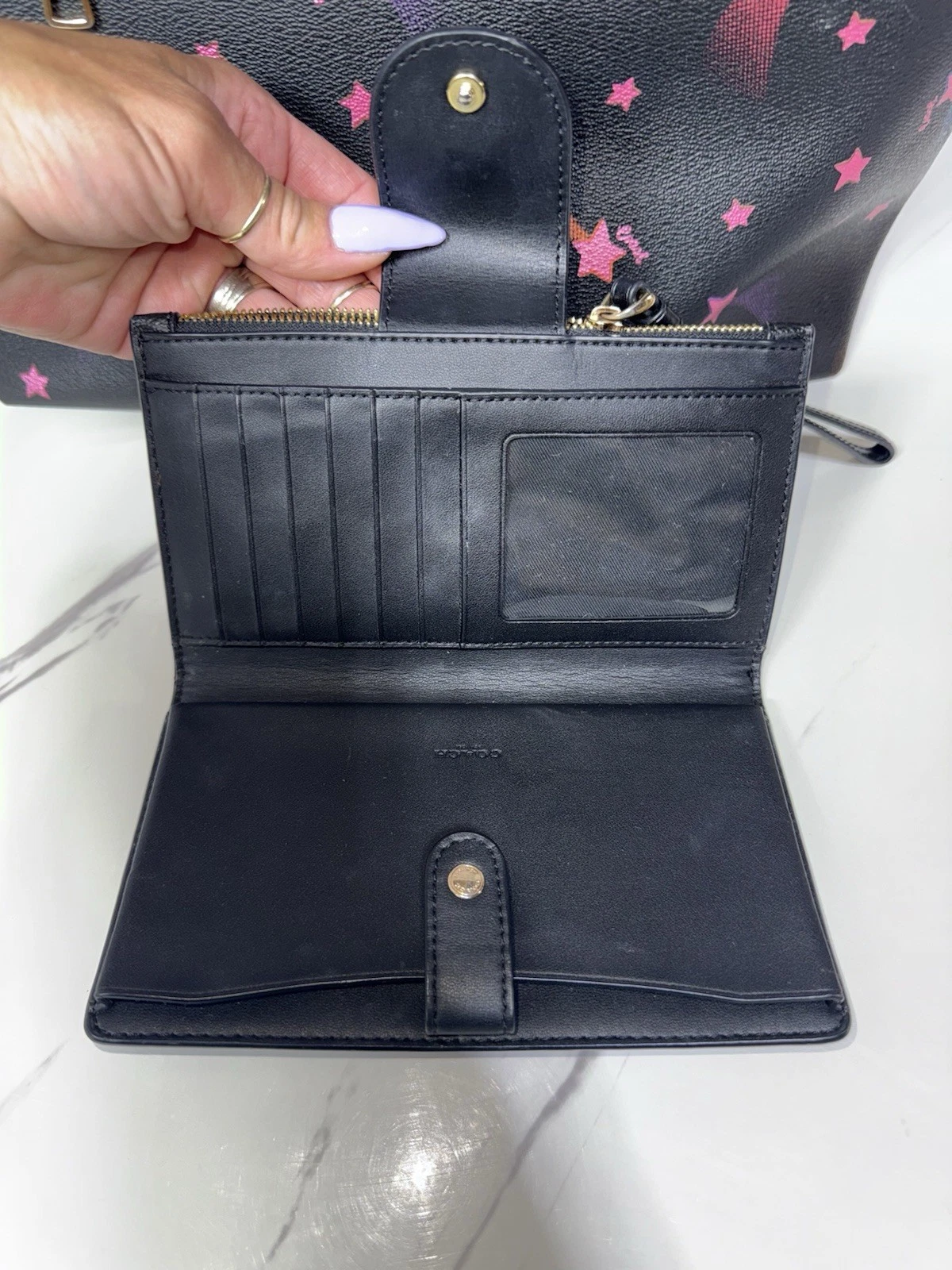 Borsa Coach Gallery con stampa stella discoteca con portafoglio abbinato