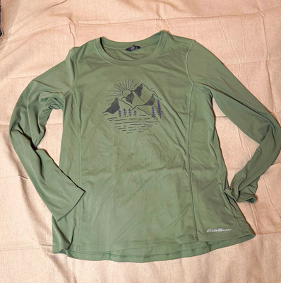 Eddie Bauer XL Green Lightweight Polyester Graphic Crewneck Tee