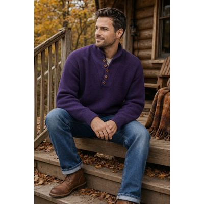 #ad #ad Northern Isles Men’s XL Purple Button Mock Neck Knit Sweater Made in USA $22.00