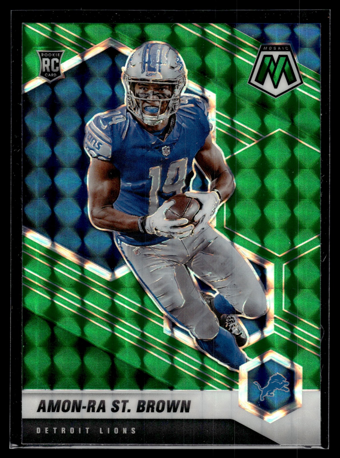 Amon-Ra St. Brown 2021 Panini Mosaic Green Mosaic Prizm Rookie Card #328