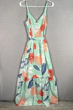 Maxi Halter Sundress Dress S Wild Colorful Palm Trees by Da Moda Tiered