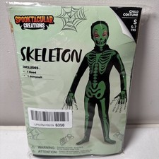 Skeleton Green Glow In The Dark Halloween Costume kids S 5-7 Years Spooktacular