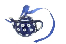 Blue Rose Polish Pottery Dots Teapot Ornament